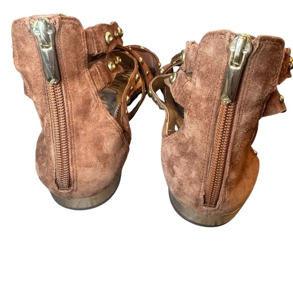 Sam Edelman Daya Beige Tan Studded Leather Suede Gladiator Flat Sandals Size-9 - Picture 5 of 8